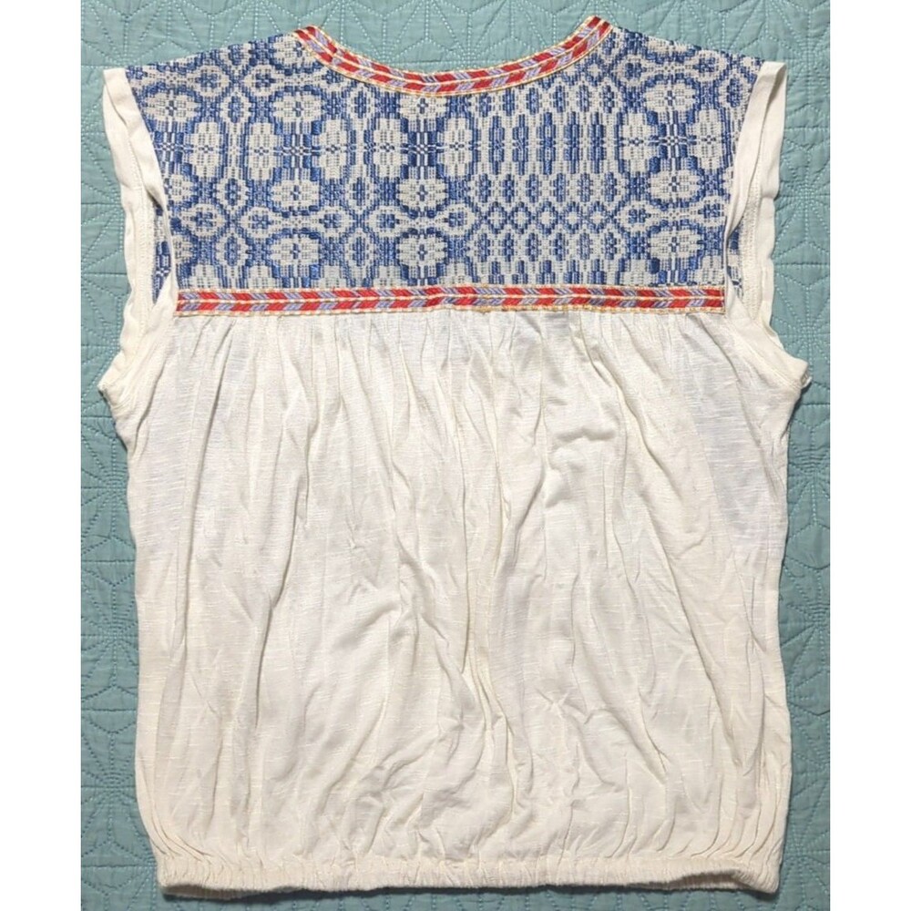 Tularosa Embroidered Yoke Memphis Top Ivory Jersey Knit Elastic Hem Blouson S - Picture 4 of 7